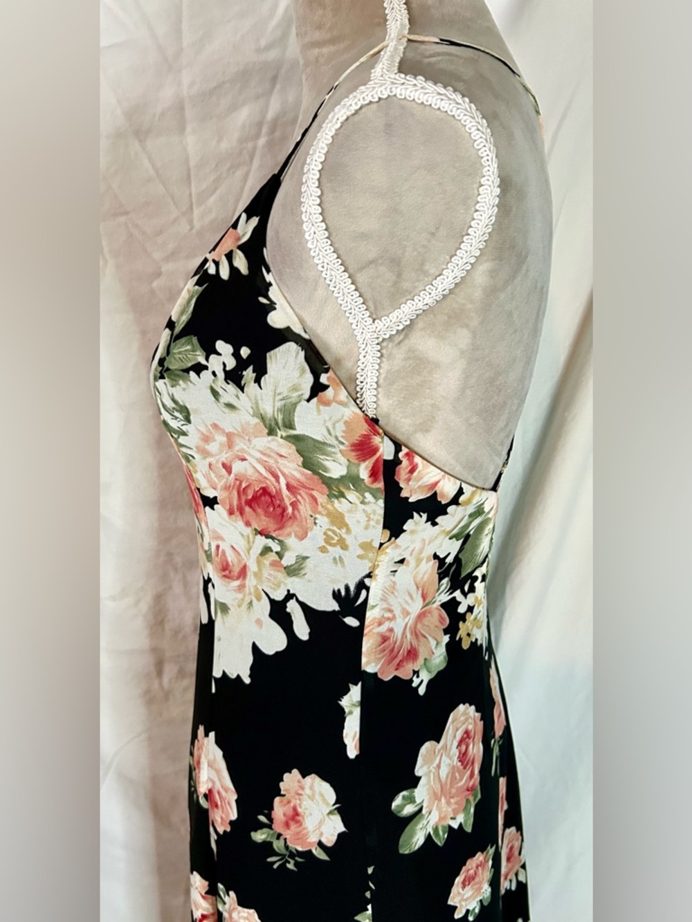 Lulus Black, Light Pink Floral Cross-Back Sheer Overlay Maxi Dress, Size S - Picture 9 of 15